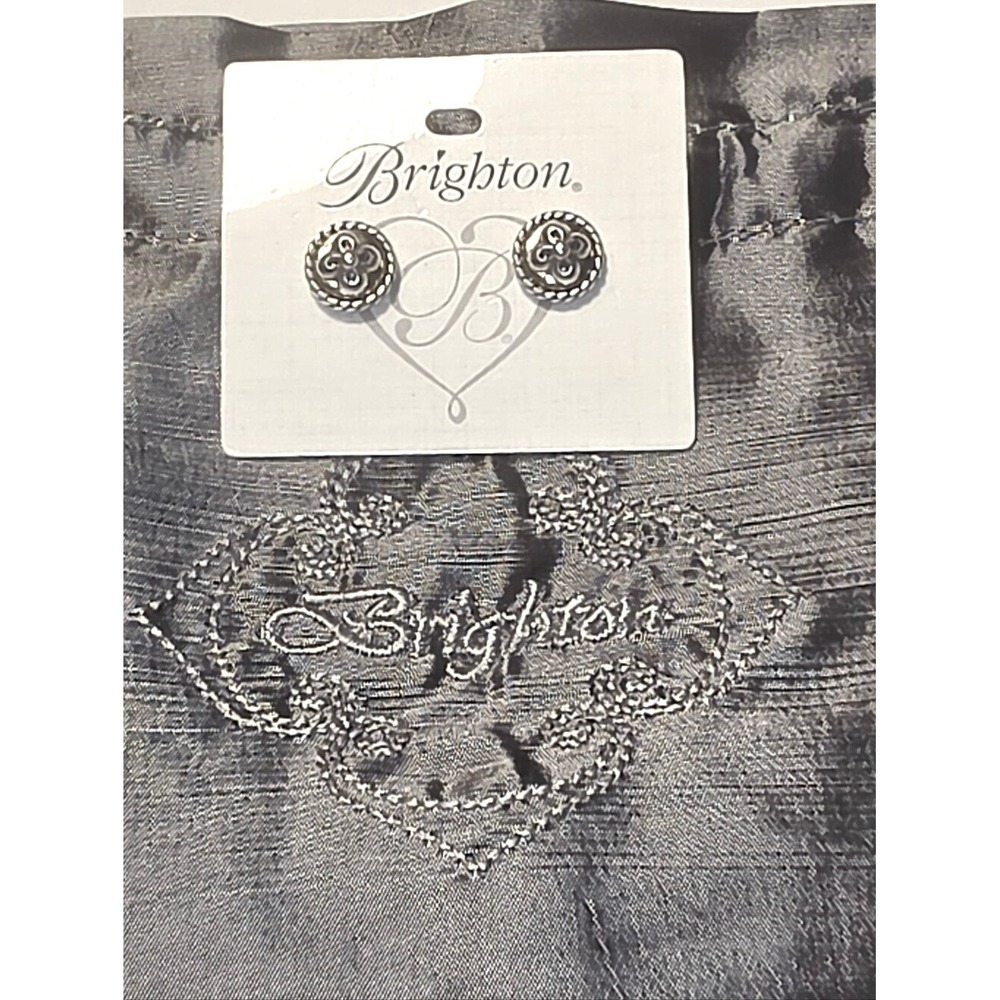 Brighton Fleur-de-Lis Gold and Silver Rope-Edge Button Stud Earrings New